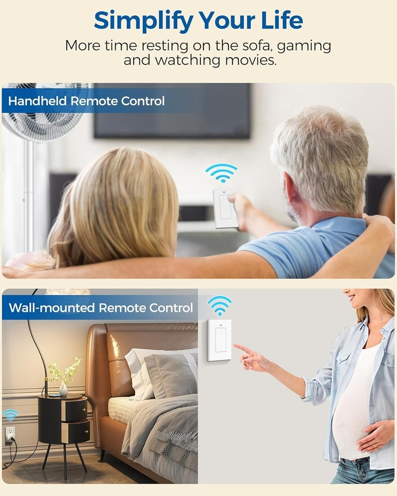 Remote Control Outlet, Wireless Light Switch, Remote Light Switch Kit, 100ft RF