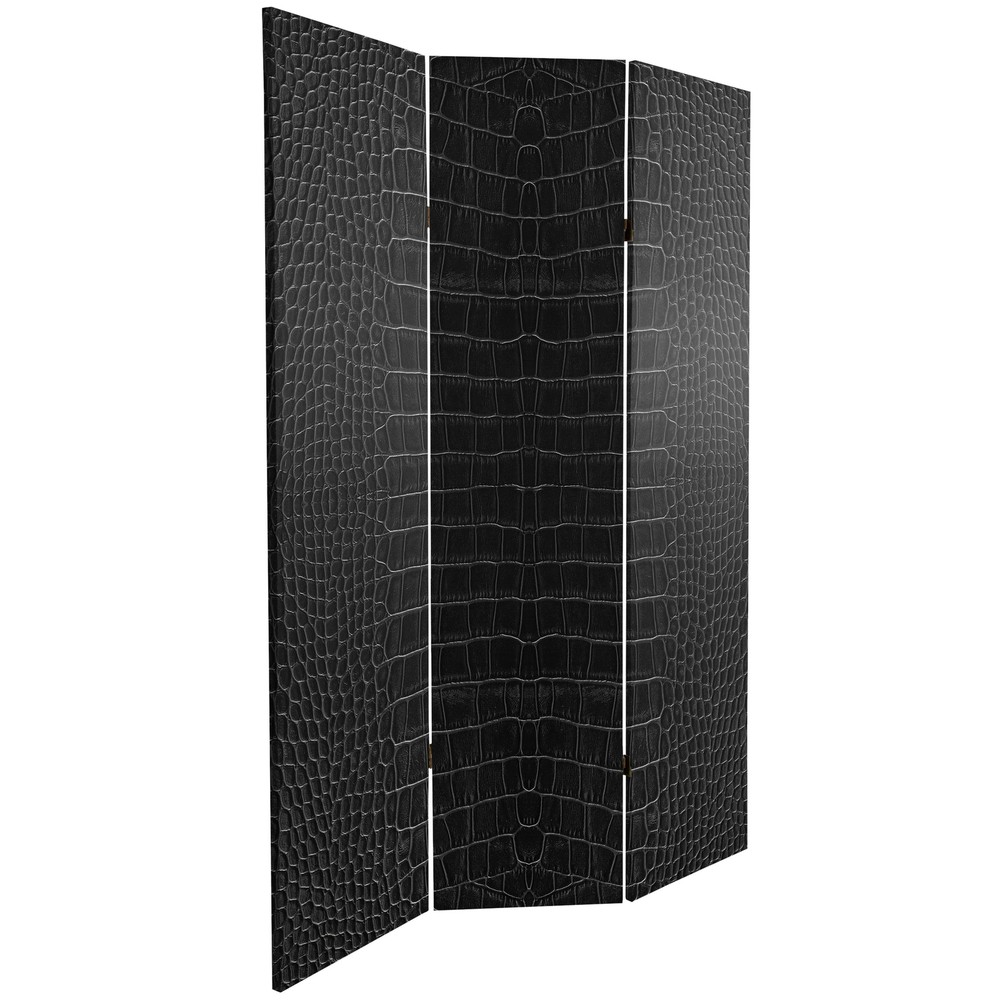 6 ft. Tall Double Sided Black Crocodile Print Canvas Room Divider