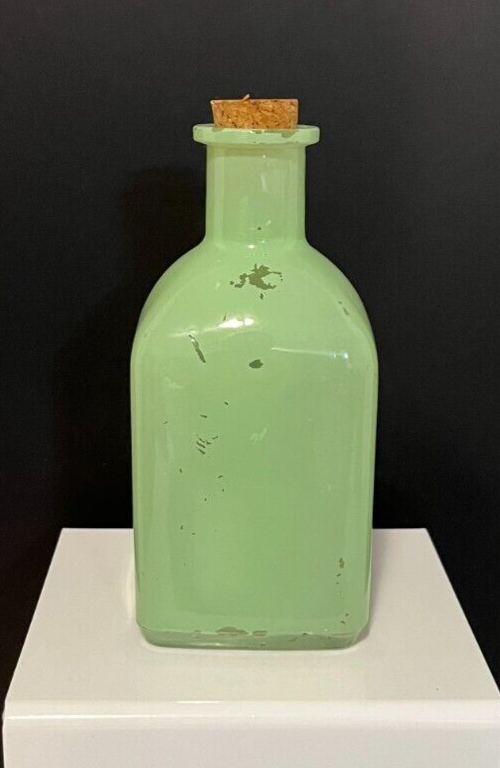 Antique Mint Green Painted Glass Bottle