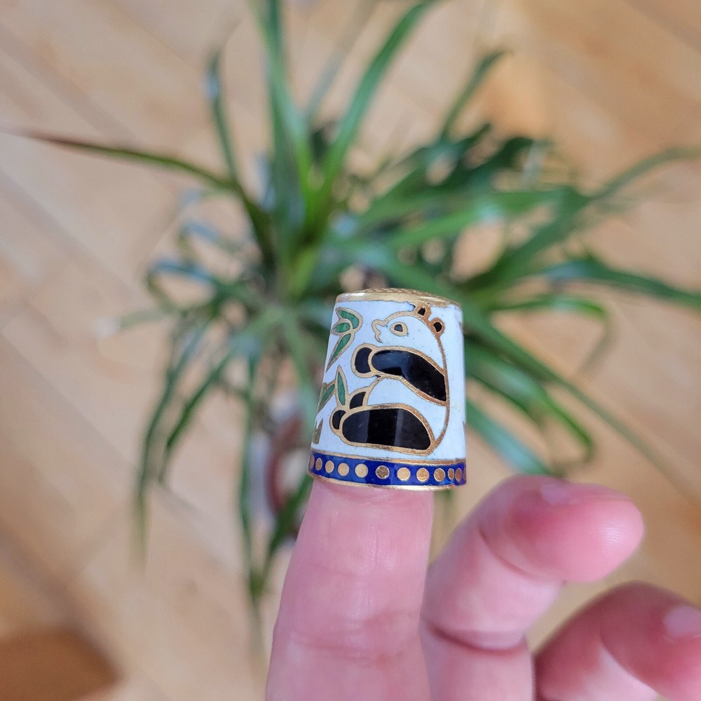 Vintage Cloisonne Panda Bear Thimble
