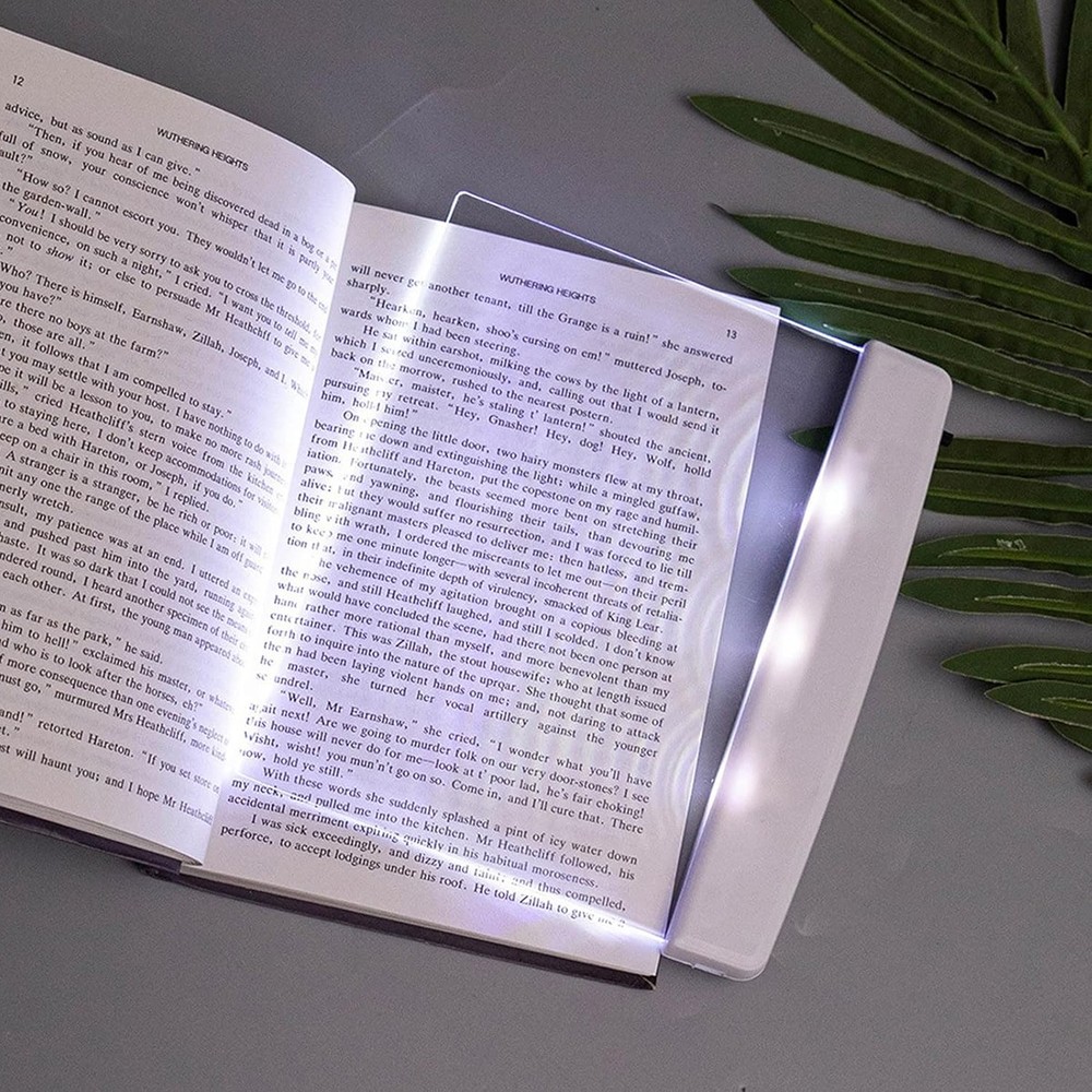 Flat LED Book Light for Reading - Clear Bookmark Light - Wireless