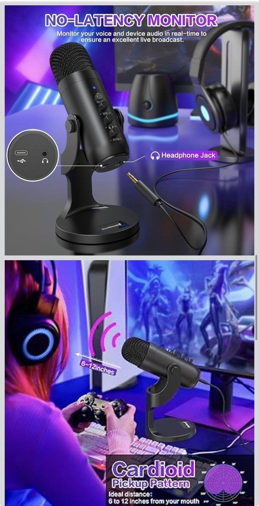 ZealSound USB Microphone,Condenser Computer PC Mic,Plug&Play Gaming Microphones