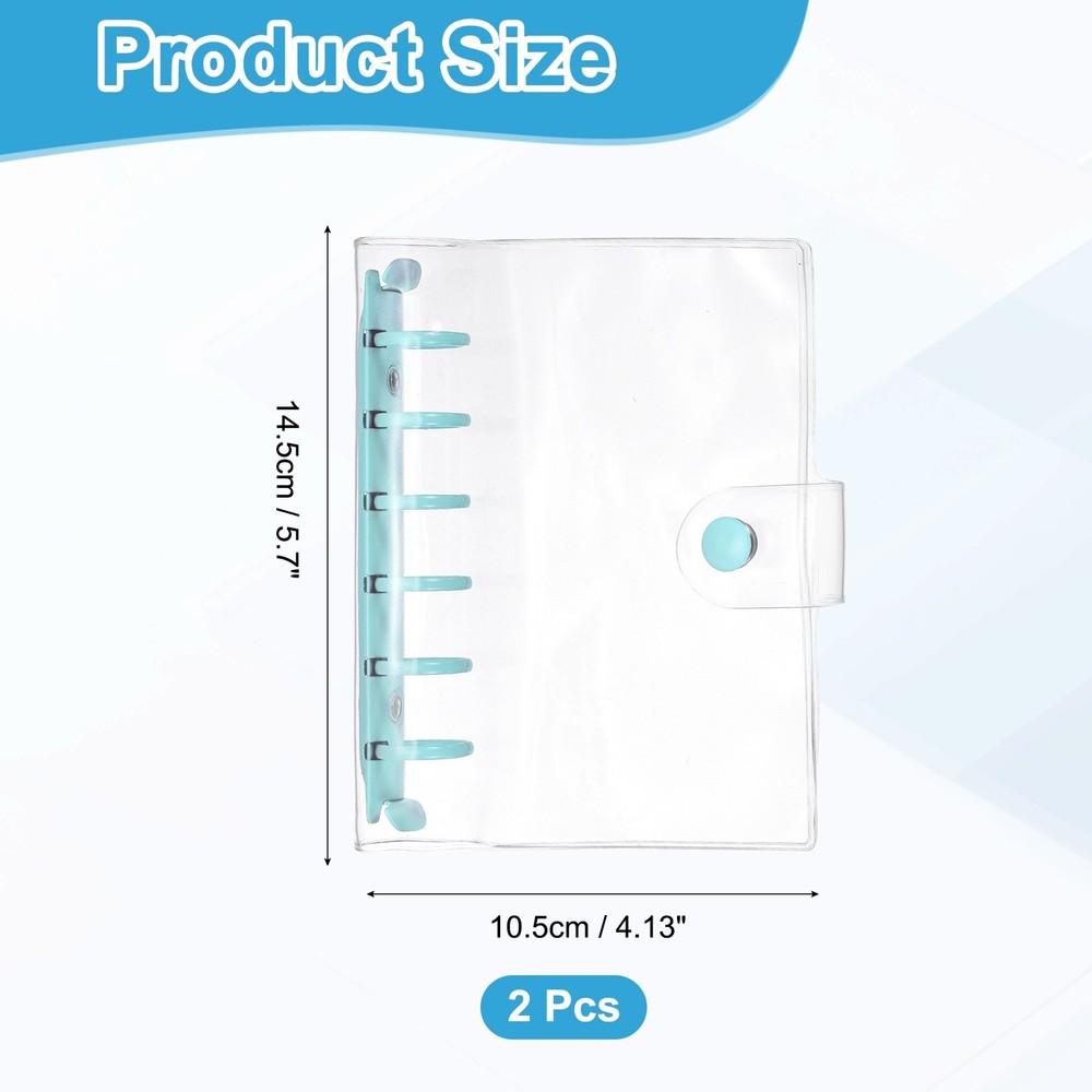 A7 2Pcs Transparent 6-Ring Binder Cover with Snap Button Closure, Blue