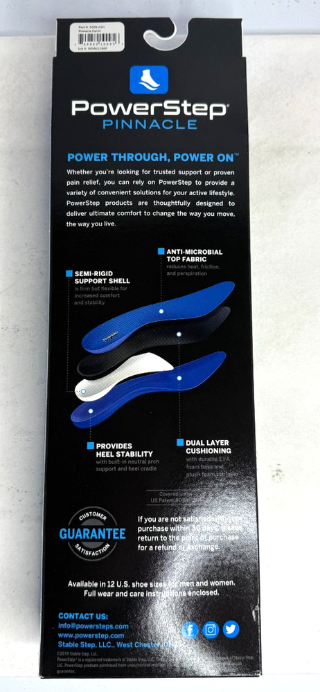 Powerstep Pinnacle Full Length Orthotics Arch Heel Support Insole Size H