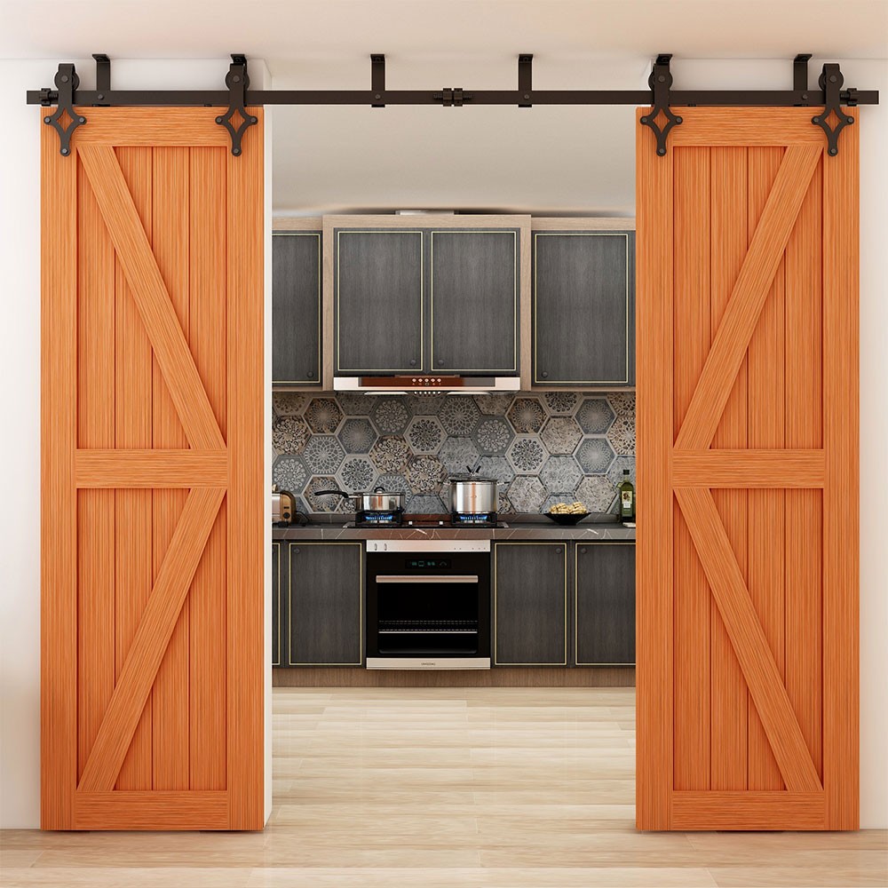 CCJH 4-15FT Ceiling Barn Door Hardware Kit Diamond-shaped Roller Double door
