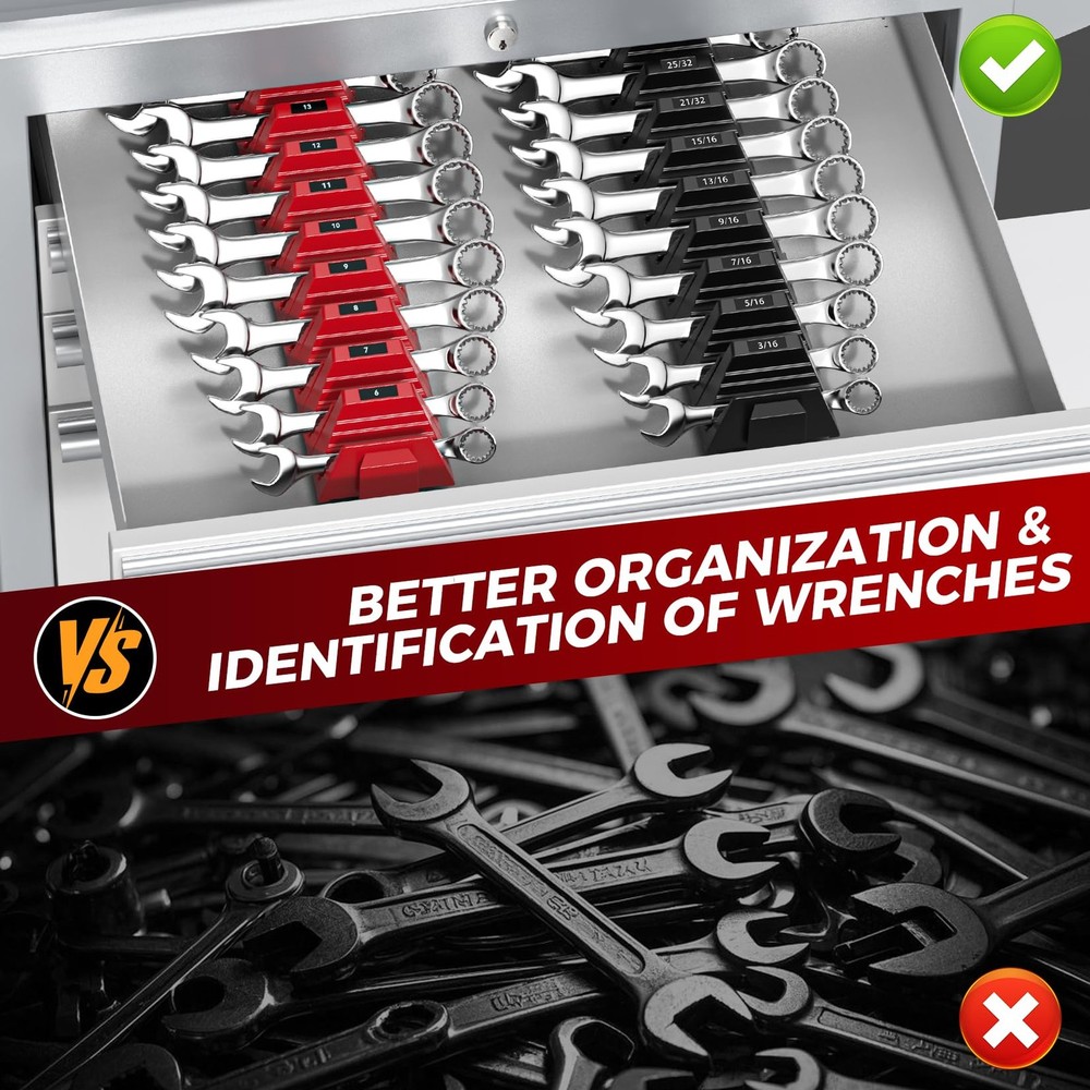 Magnetic Wrench Organizer Set - Modular Tool Storage Rack for Tool Box - 48PC