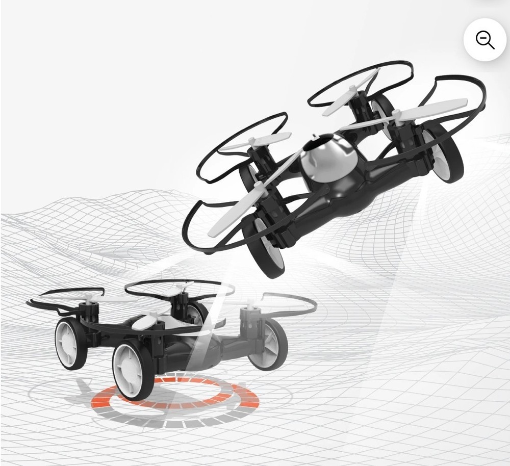 Sharper Image Fly+Drive Drone Remote Control Dual-Function Black White Vehicle