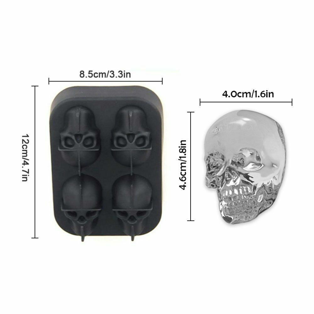 Kitchen Whiskey Ice Cube Tray Pudding Mold 3D Skull Silicone Ice Mold Halloween