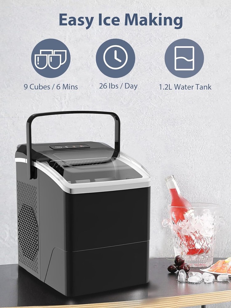 Countertop Nugget Ice Maker, Compact Ice Making Machine w Auto-Cleaning Function