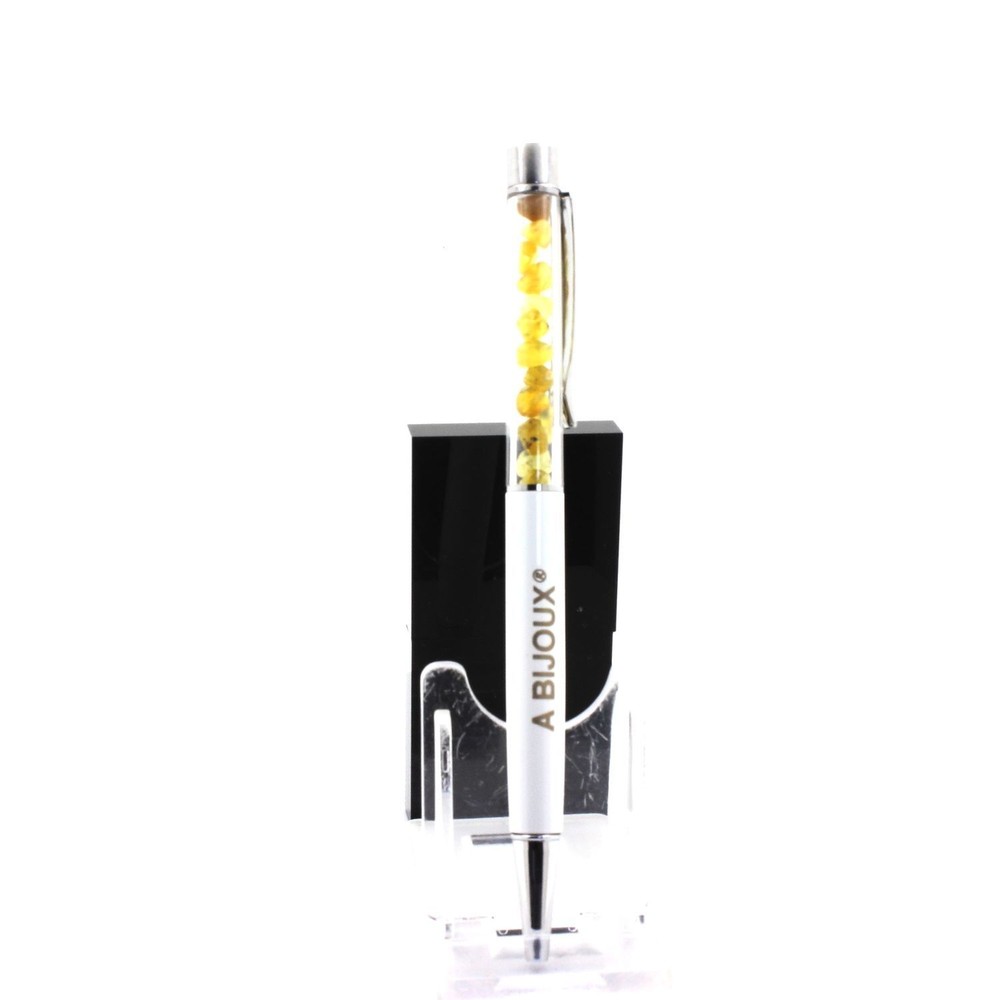 Yellow Opal Mineral Pen. White Color.