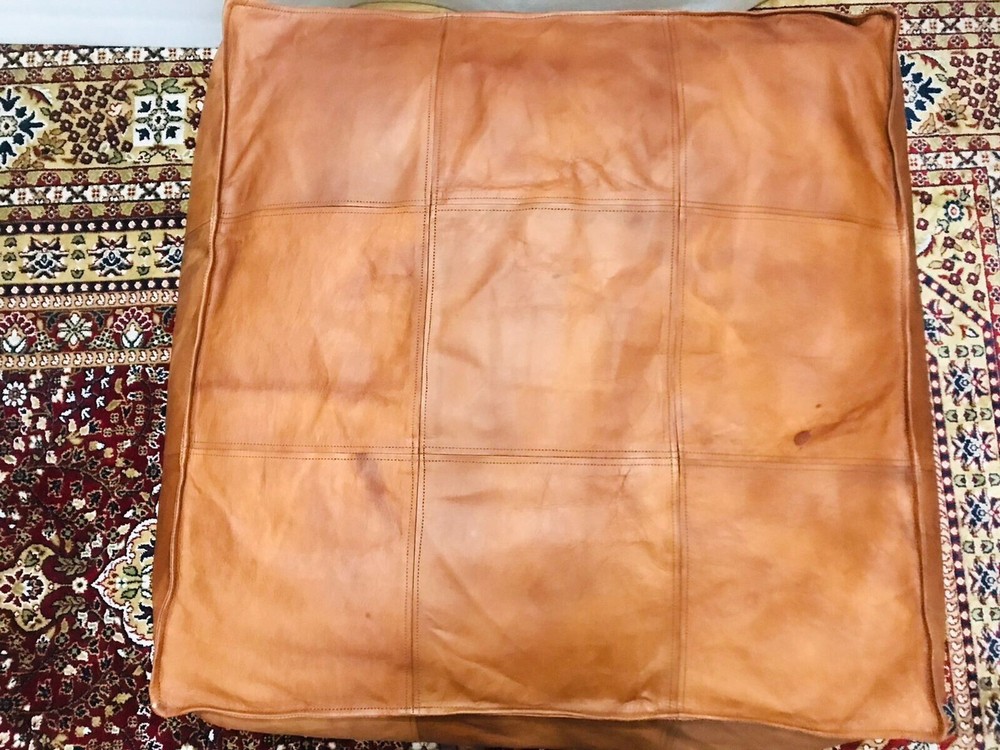 Authentic Moroccan Leather Pouf Handcrafted Boho Ottoman Genuine Leather Unstuff