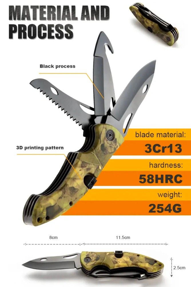 Folding Survival Knife – Saw & Hook Tools | PrepPro