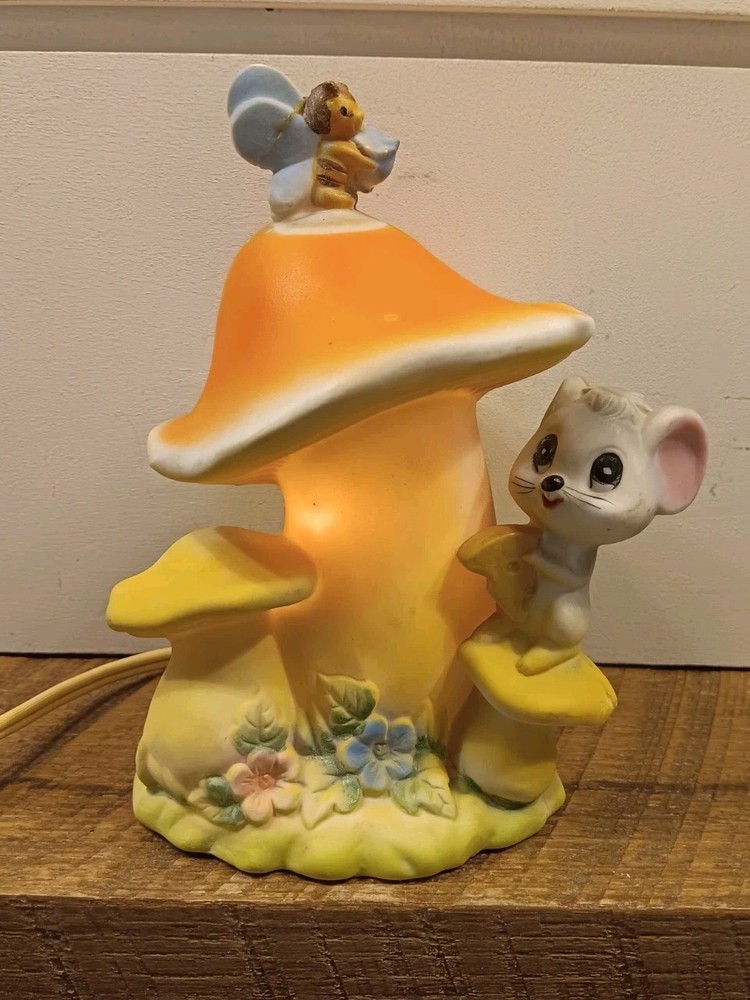 Vintage Lefton Mouse Mushroom Butterfly Ceramic Nightlight Light MCM