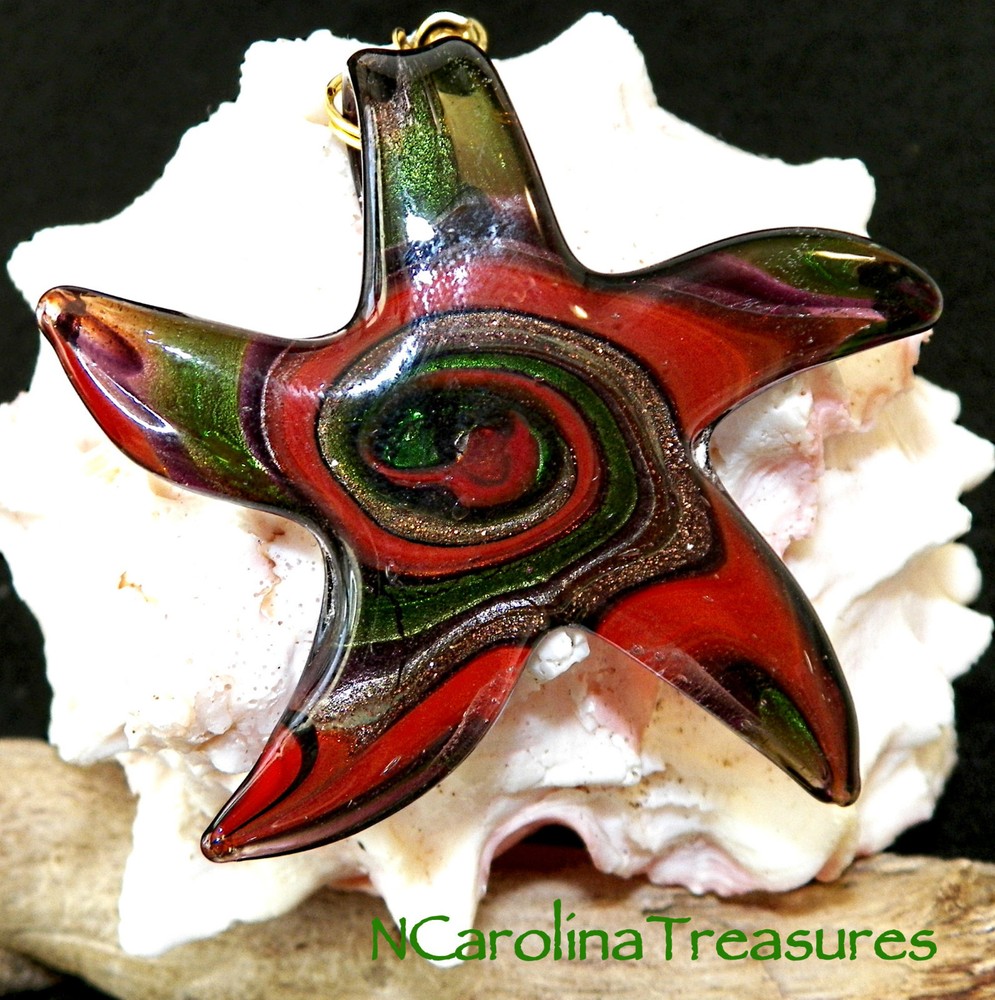 GLASS CEILING FAN LIGHT SWITCH PULL STARFISH RED GREEN VORTEX STAR LARGE PAIR