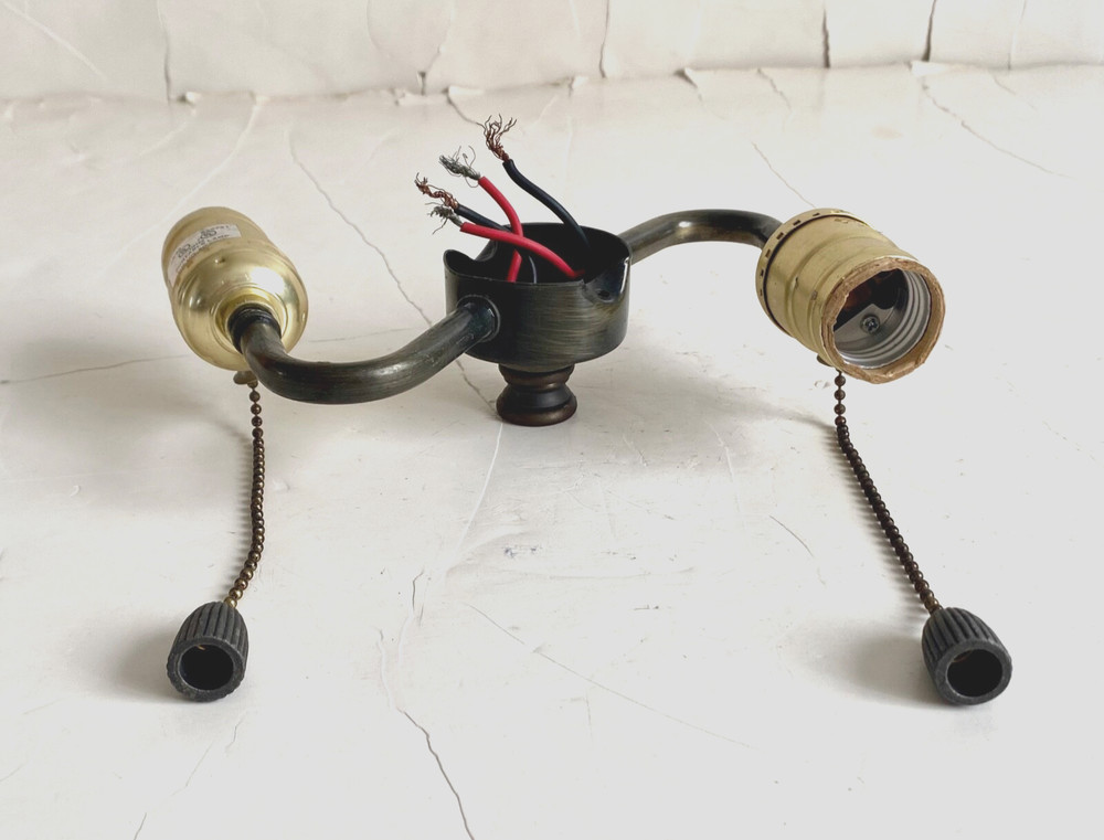 Vintage Metal S Type 2 Pull Chain Bulb Socket Cluster Table Floor Lamp Base