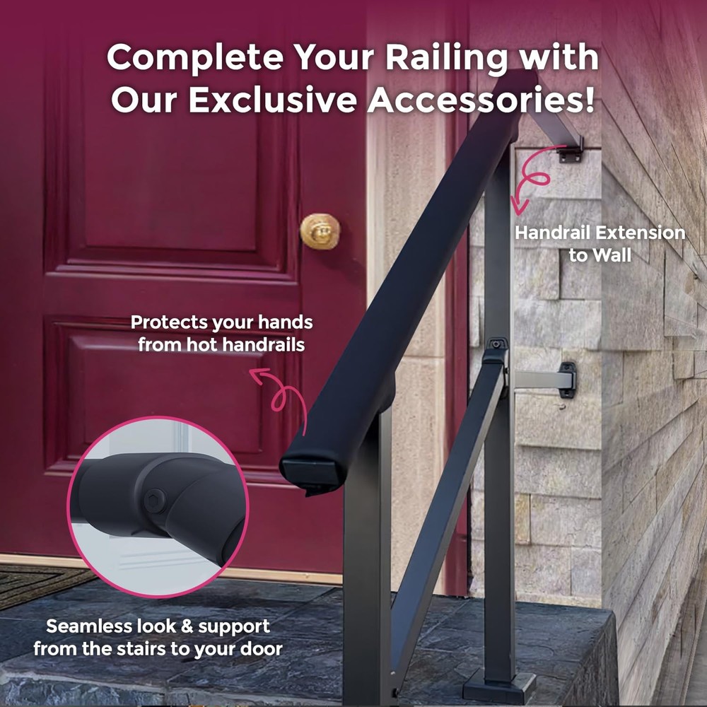 Fence & Rail Hand Rails for Outdoor Steps Extension, 4ft Rectangular Handrail...