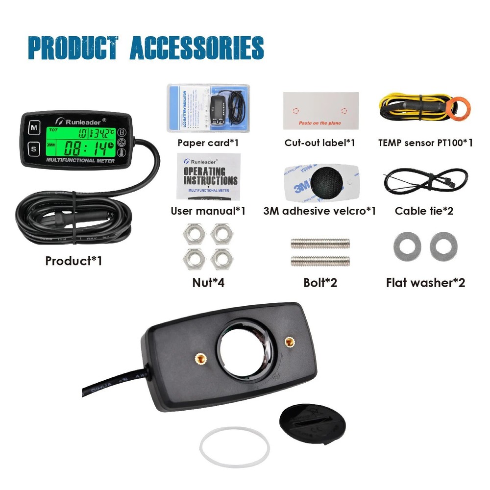 Digital Tach/Hour Meter Engine Temperature Gauge RPM &Temp Backlights Display
