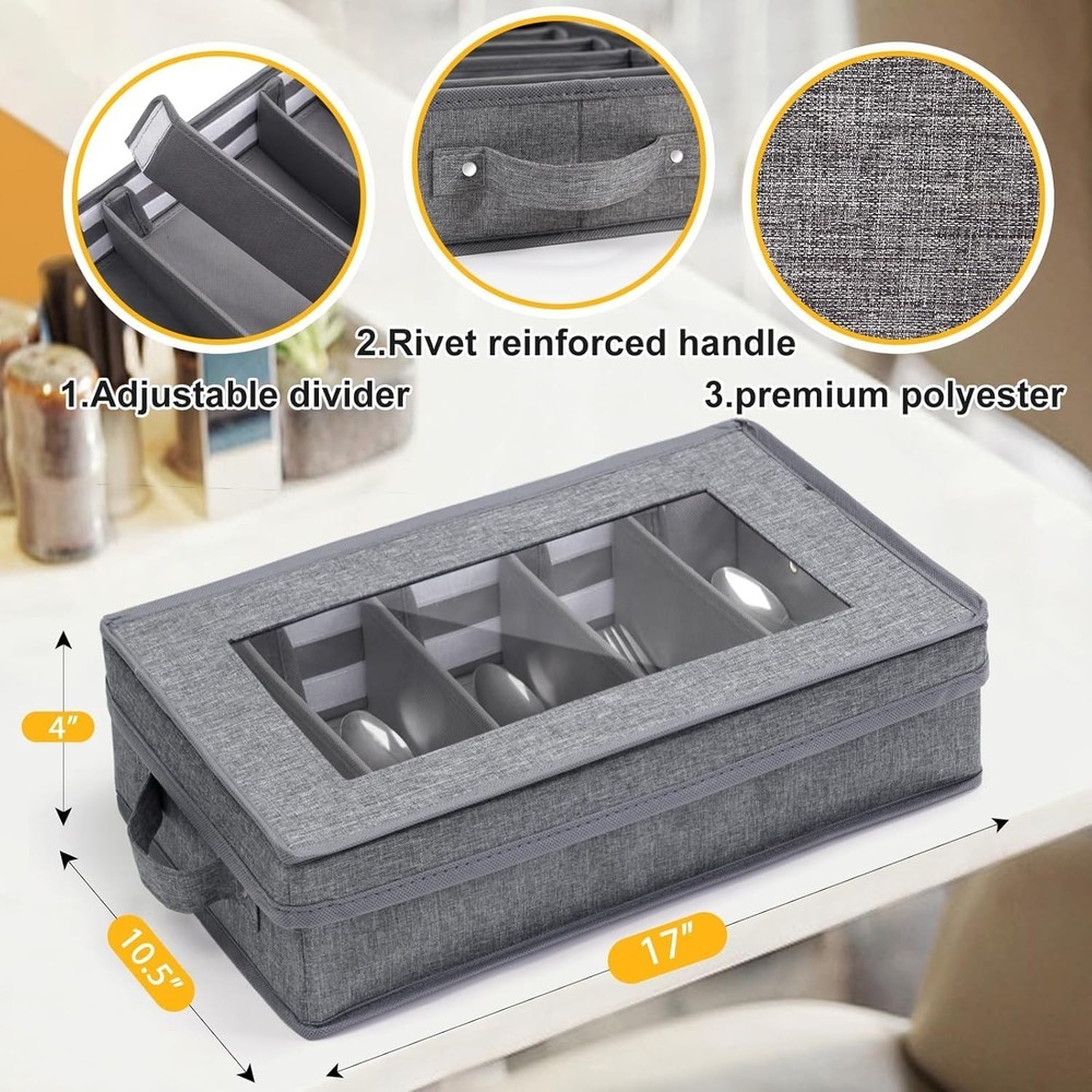 Silverware Storage Box 2 Pack, Flatware Storage, Utensil Storage with Removab...