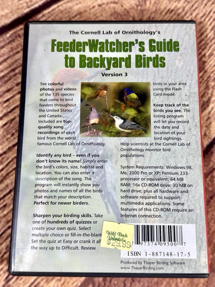 Cornell Lab Feeder Watchers Guide to Backyard Birds Version 3 Thayer CD-ROM,2001
