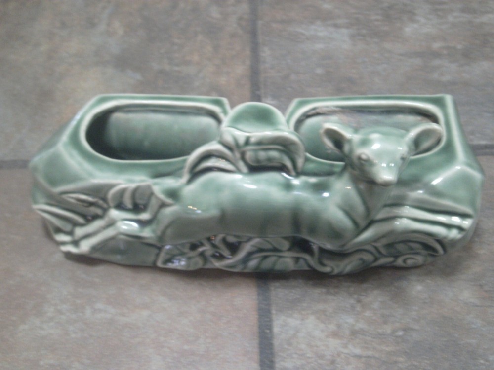 PHIL MAR ~ LEAPING DEER ~ DOUBLE PLANTER ~ LIGHT GREEN ~ NO LAMP ~ EUC
