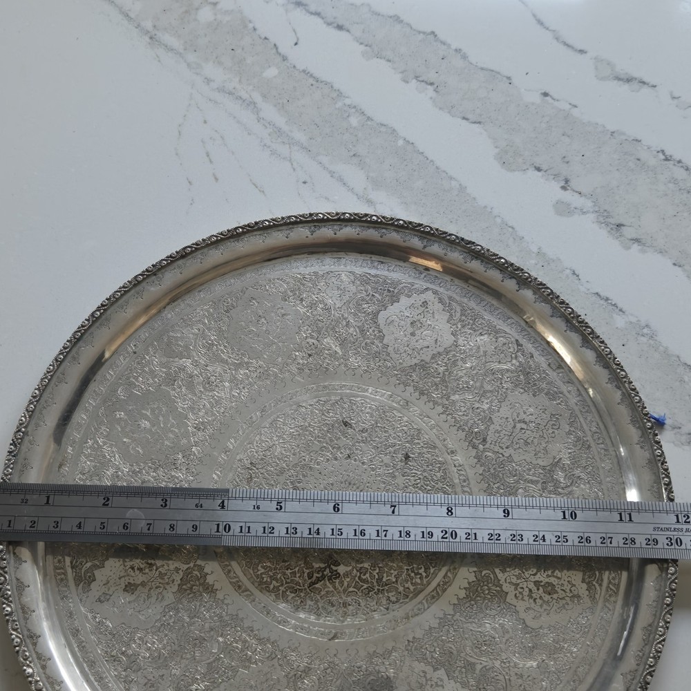 EXCEPTIONAL GENUINE ANTIQUE MIDDLE EASTERN SILVER ROUND TRAY