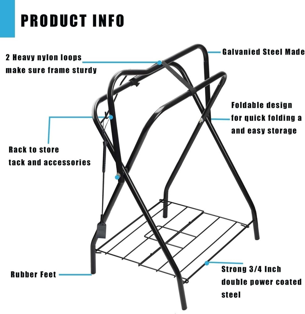 Versatile Saddle Stand for Riders - Folding Black Rack for All Saddle Types