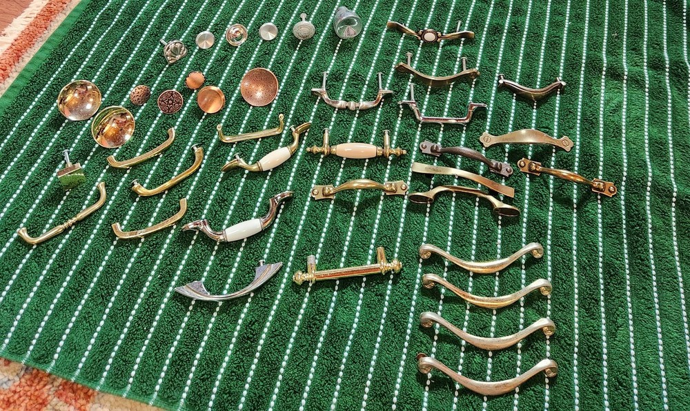 Lot 39 Mixed Vintage Drawer Pulls Knobs Brass Chrome Ceramic Mid-Century/Modern