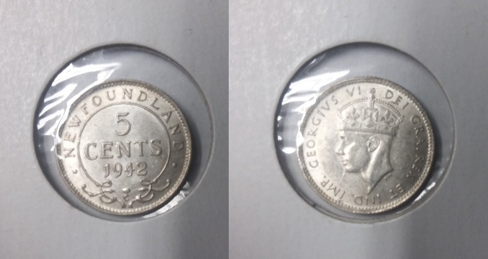 Newfoundland Canada 1942 Silver 5 cents- Nice