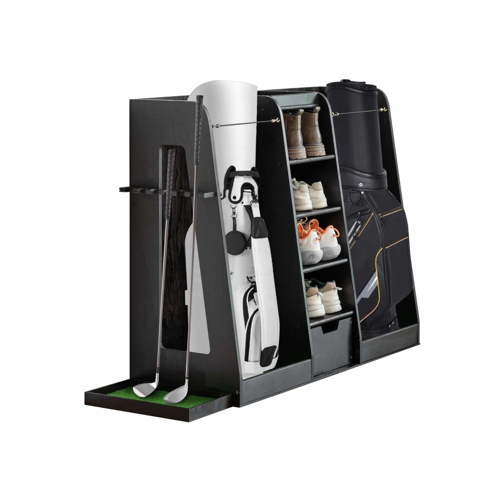 Wooden Golf Bag Organizer and Storage Rack (Black)