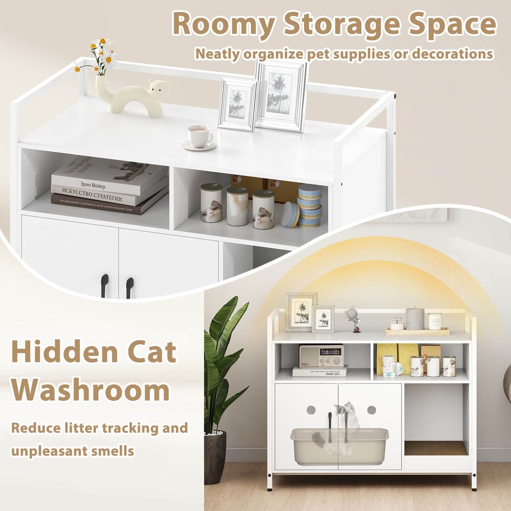 Cat Litter Box Enclosure w/ Storage Compartments Removable Scratching Board