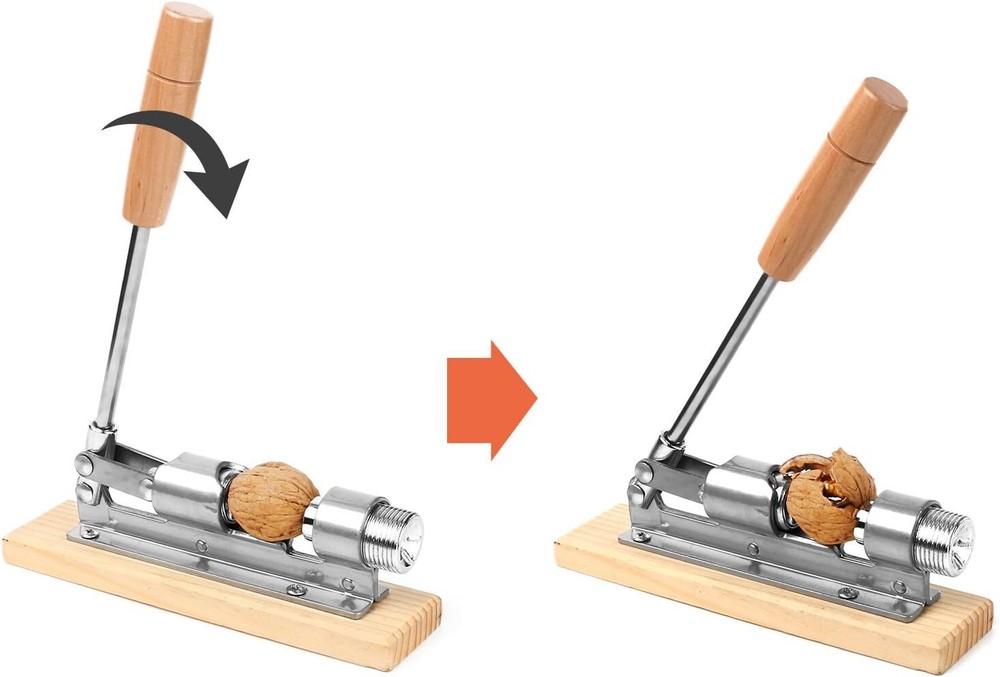 Heavy Duty Nut Cracker Pecan Walnut Opener Tool with Wood Base and Handle