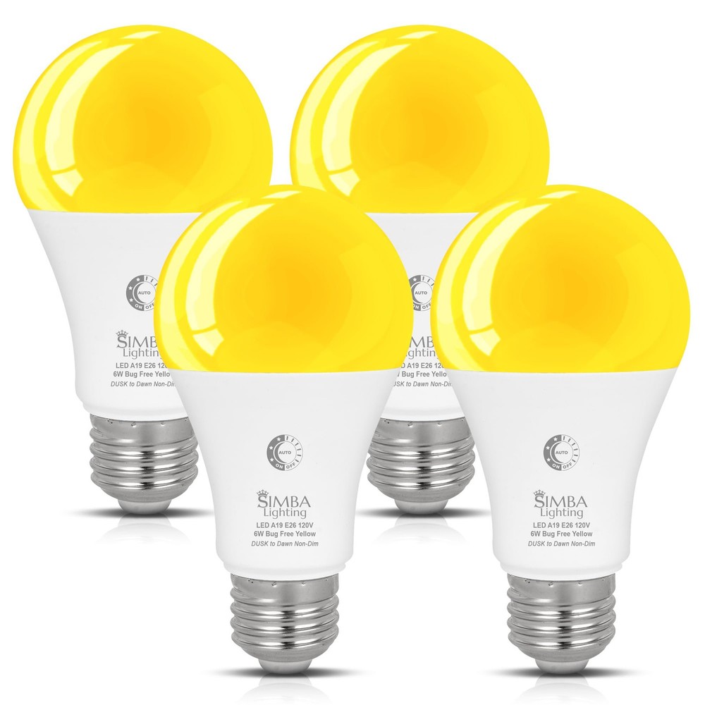 [4 Pack] LED Bug Repelling Amber Bulb 6W / 40W with Dusk-to-Dawn Sensor E26 Base