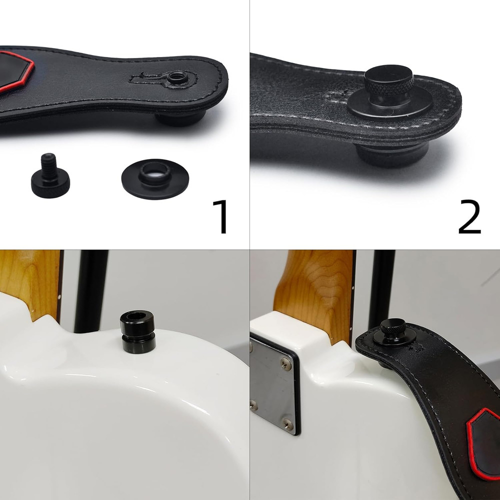 2PCS Black Guitar Strap Locks, Dual Design Strap Retainer System Black Rubber