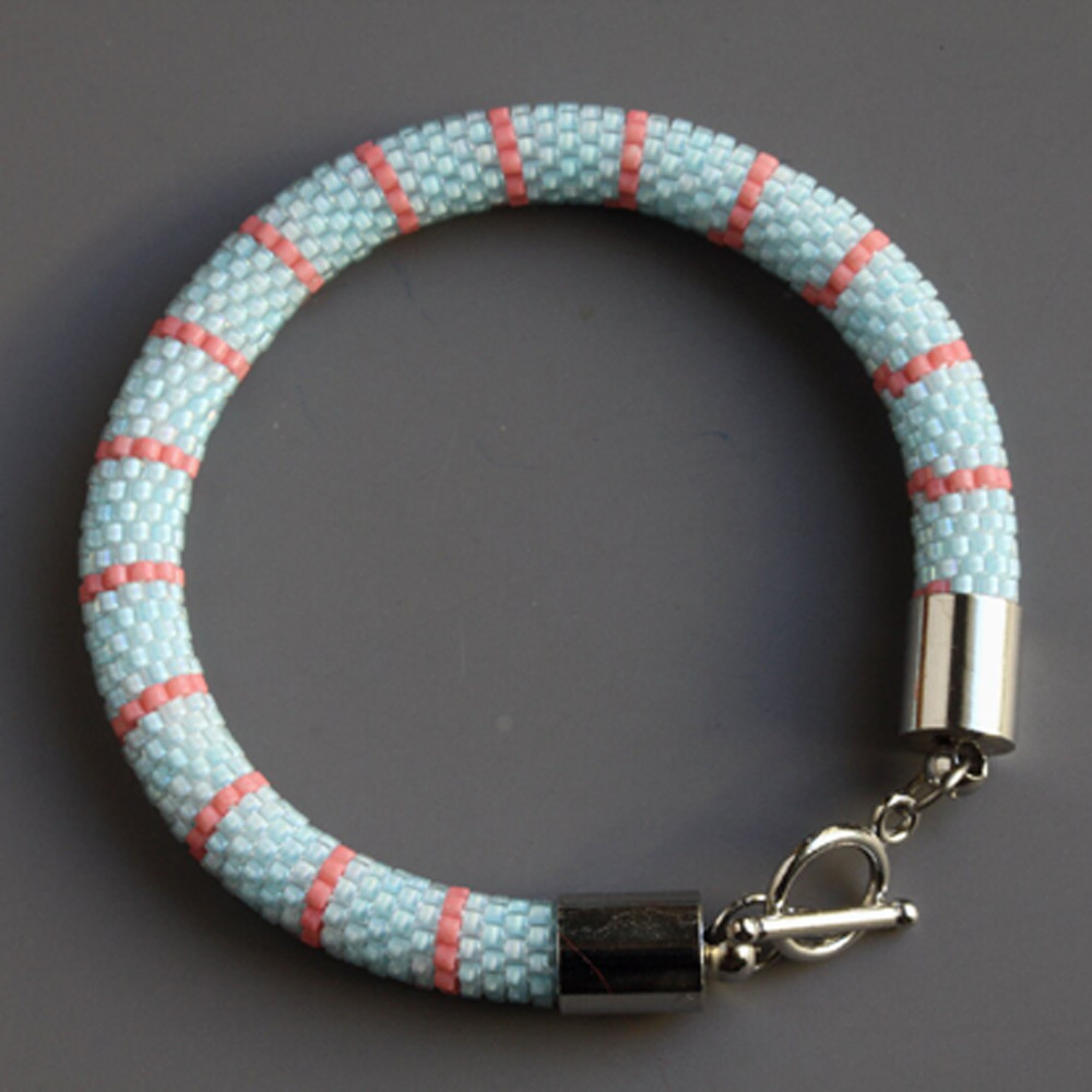 Bead Crochet Aqua Blue Stripped Bracelet
