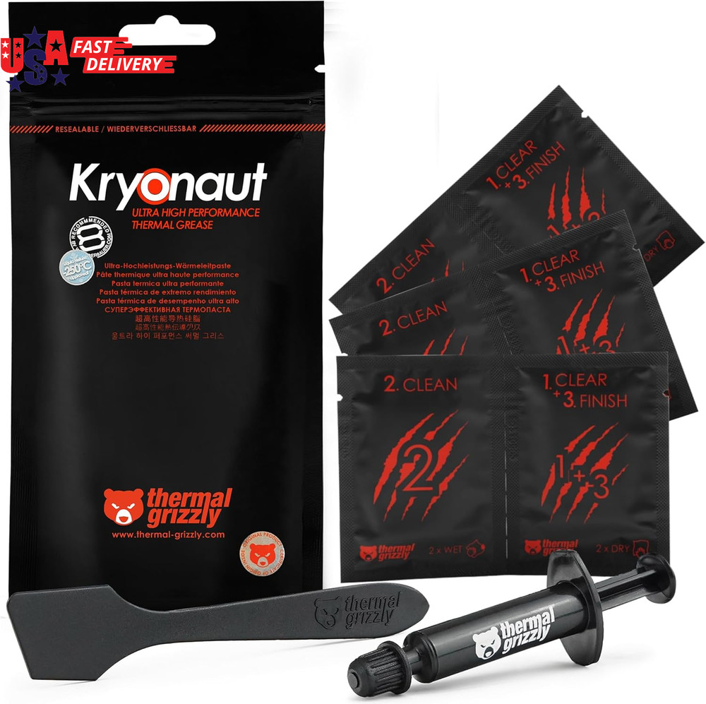 Kryonaut - 1 Gram - Extremely High Performance Thermal Paste + 12 Cleaning Wipes