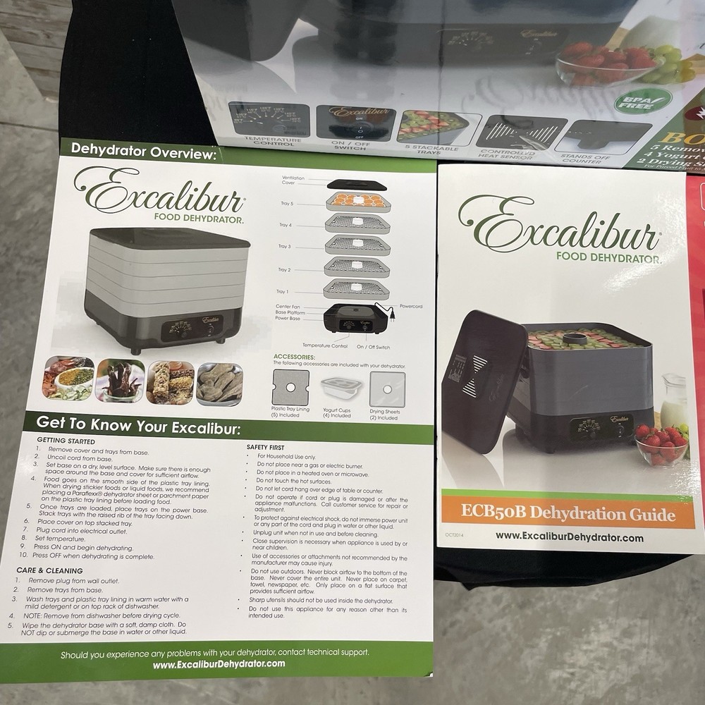 Excalibur ECB50B Food Dehydrator & Jerky Maker 5-Tray Stackable 7 Temps Manual