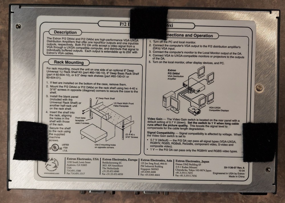 Extron VGA Distribution Amplifier P/2 DA4xi - Tested