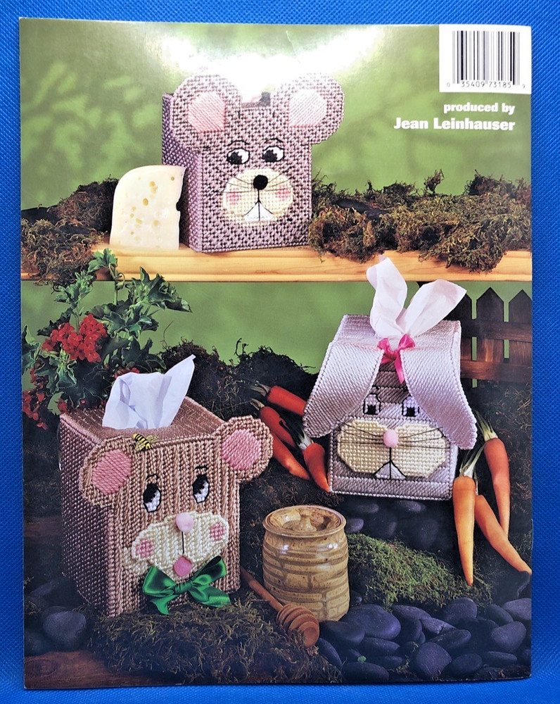 Vintage Plastic Canvas Lovable Animal Tissue Box Covers Craft Pattern Book