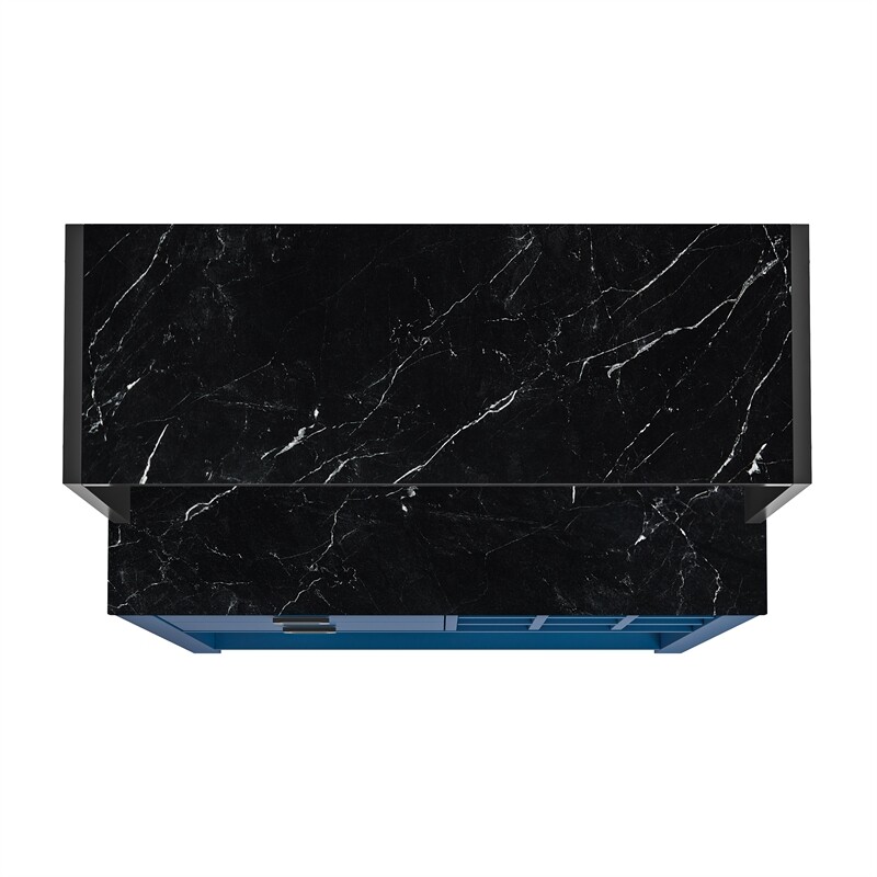 LIVILAND 32" Buffet Bar Cabinet Wine Rack w/ Marbling Pattern Countertop - Navy