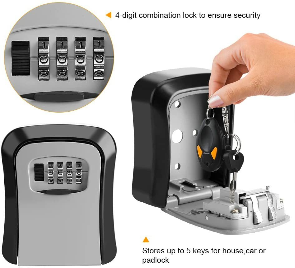 4 Digit Combination Key Lock Box Wall Mount Safe Security Storage Case Organizer