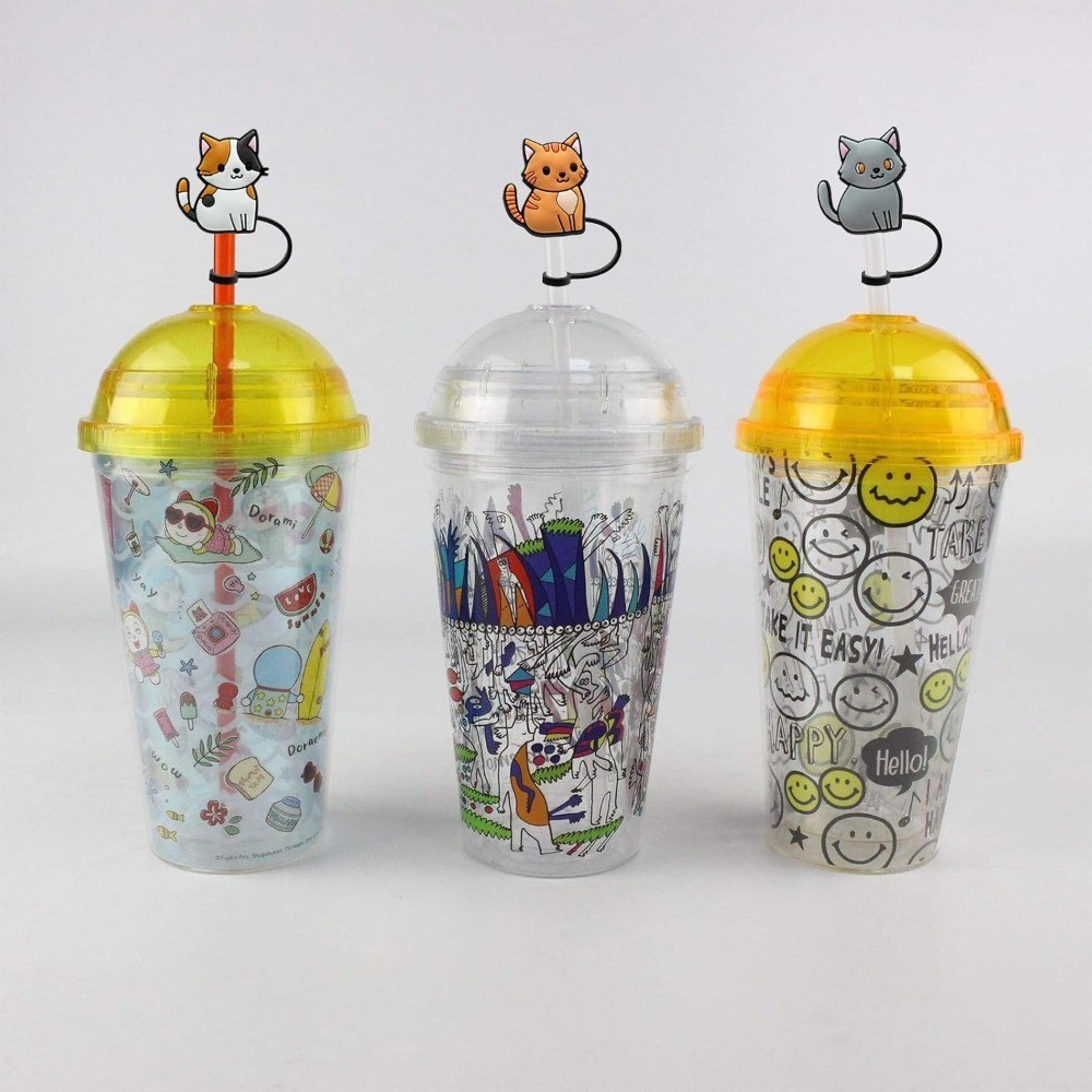 Silicone Straw Covers 6Pcs Reusable Straw Toppers Cute Cat Drinking s for