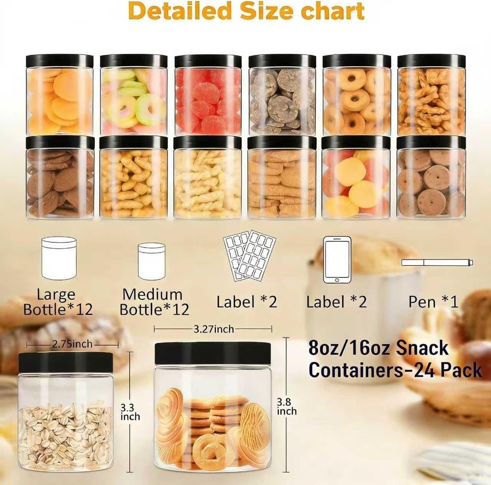 Large & Small Plastic Jars Combo 24 Pack 12 Large 16 oz & 12 Small 8 oz