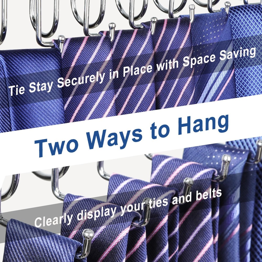 40 Hooks Belt Tie Hanger Space Saving Closet 2 IN 1 Rack Max 60 Capacity