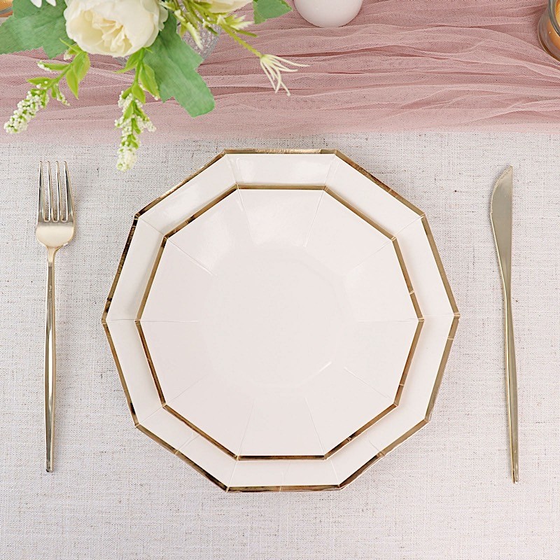 25 WHITE 9" Decagon Salad Dinner Paper Plates Disposable Tableware