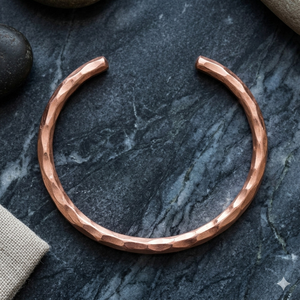 Hammered Solid Pure Copper Cuff - Copper Arthritis Therapy Adjustable Bracelet
