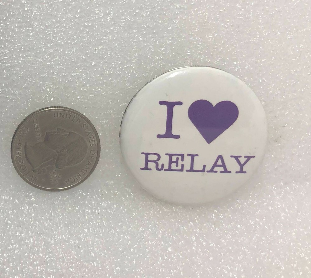 I Love Relay Button Pin