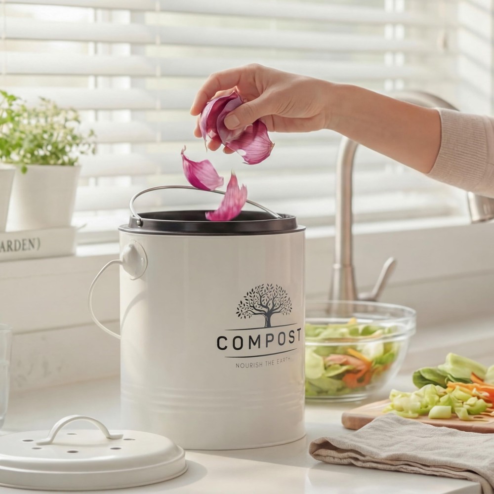 Kitchen Compost Bin, 1.3 Gallon Countertop Compost Bin with Lid, Indoor Compo...