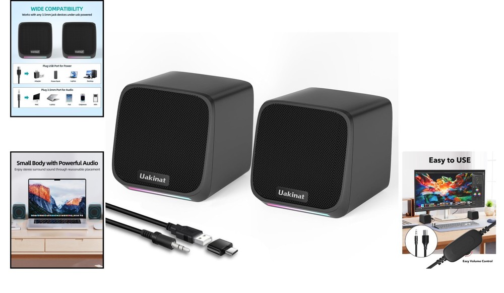 Sleek USB Powered Desktop Speakers - Compact Audio Experience for PCs & Laptops