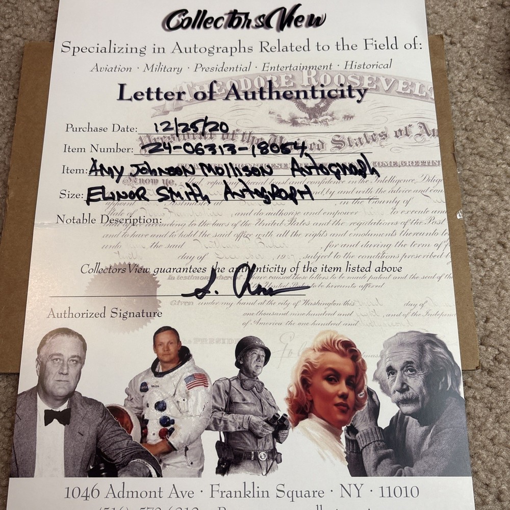 Amy Mollison Signed Index Card With COA
