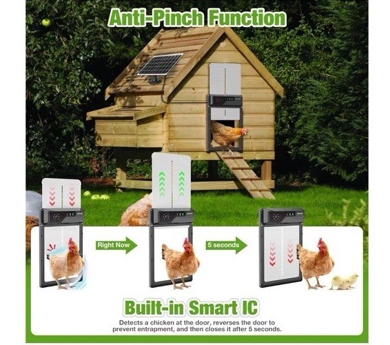 Automatic Chicken Coop Door with Camera, Battery Solar Powered, App Timer Remote